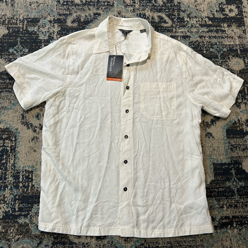 Royal Robbins Men's XL Modal Blend Short Sleeve Button-Up Shirt Gray Relaxed Fit
